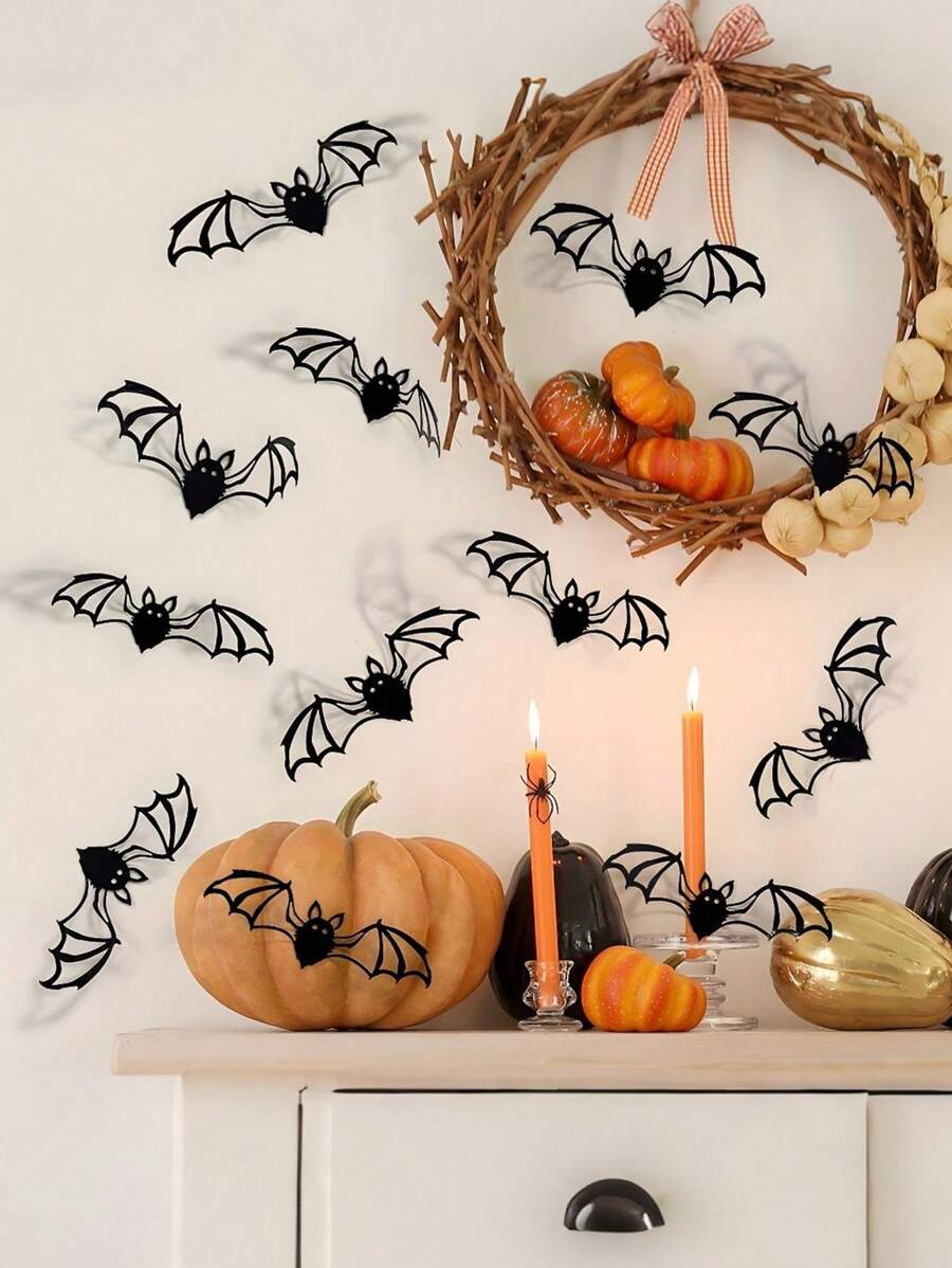 Set de 6 piezas/12 piezas Decoración de pared con murciélagos 3D, pegatinas de pared con forma de murciélago hueco negro, adornos de terror, decoración de casa embrujada, decoración del hogar, decoración de la habitación, fiesta gótica, decoración de fiesta de Halloween Truco o