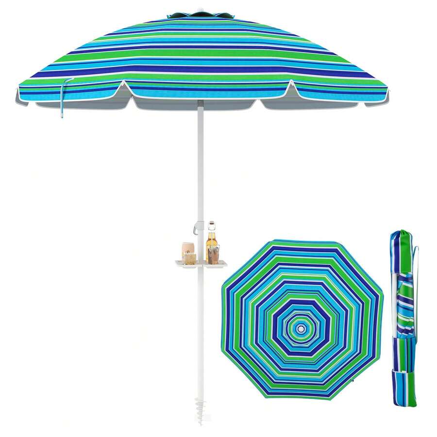 7.2 FT Portable Beach Umbrella Tilt Sand Anchor Cup Holder With Carry Bag Green - màu xanh lá - Xem 1