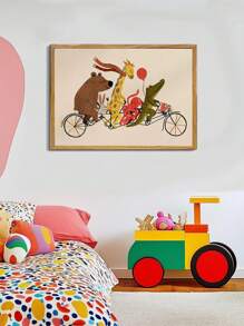 1 bucată de tablouri de perete fanteziste cu animale, bicicletă, pentru camera copiilor – Imprimeuri vibrante pe pânză de mai multe dimensiuni (20x25cm până la 50x70cm) cu opțiuni înrămate/neînrămate, decor vesel cu urs, girafă, caracatiță, crocodil, aventură, pentru camerele copiilor, estetică modernă și jucăușă pentru casă