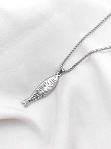 1pc Gold-Tone Stainless Steel Cute Salted Fish Ocean Style Necklace, High-End