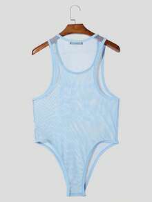 INCERUN Men Sleeveless Number Printed Sports Leotard Undershirts Mesh Slim Playsuit Bodysuits Summer Casual Rompers Jumpsuits - 藍色 - 查看 4