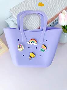 1pc Children Silicone Solid Color Flower Hollow DIY Detachable Handbag - B - View 15