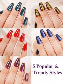 150pcs Acrylic Short Square Cat-Eye Push-On False Nails, 5 Colors Of Fashionable Cat-Eye Design False Nails Set, Suitable For Women And Girls, Nail Salons To Use False Nail Decoration