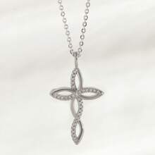 1 Pc Women's Fashion Cross Personalized Pendant Diamond Necklace, Gold-Plated Cross Item, Simple And Elegant Chain, Ideal Gift For Daily Wear, Weddings, Engagement Parties, Halloween