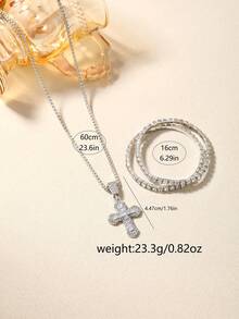 Bộ đồng hồ và trang sức nữ, mặt tròn màu bạc kèm vòng tay và dây chuyền đính đá, thích hợp đeo hàng ngày, làm quà sinh nhật, quà dự tiệc, quà tặng ngày lễ, quà tặng lý tưởng cho bản thân hoặc bạn bè. Không kèm hộp đựng. - Bạc - Xem 7