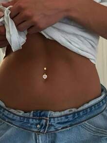 FOREVER QUEEN 1 件 925 纯银心形锆石肚脐环，肚脐环，弧形杠铃穿孔，精致肚脐环，水晶肚脐环