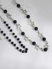 3 件套哥特式星形串珠项链套装，适合女士，不锈钢链条朋克 Y2K 颈链设计 - 銀色 - 查看 5
