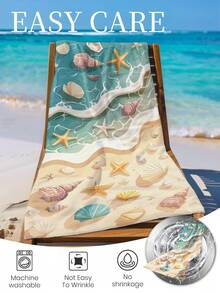 1 pieza Toalla de playa estampada, Toalla de baño con patrón de organismos marinos, Toalla de baño de estilo de moda, Toalla de baño super absorbente para baño, natación, fitness, yoga