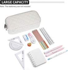 Estuche para Lápices de Gran Capacidad, Bolsa de Lápices Estética para Organizador de Papelería de Oficina, Bolsa de Lápices Simple y Resistente Multifuncional para Hombres - Negro - Beis - Ver 2