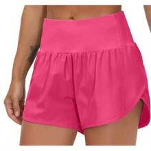 Womens High Waisted Running Shorts Quick Dry Athletic Workout Shorts With Mesh Liner Zipper Pockets - Hot Pink - View 4