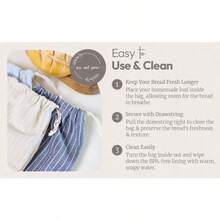 Reusable Linen Bread Bags 3 Pack XL 16.5 X 12 In For Homemade Bread Storage - StripedPattern - View 3