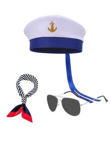 男士服装帽子套装 - 水手帽、眼镜、围巾、角色扮演配饰，男女通用，适合舞台表演、活动、派对、节日、礼物、情人节 - 彩色 - 查看 4