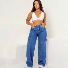 Women's Wide Leg Cargo Jeans High Waist - 藍色 - 查看 1