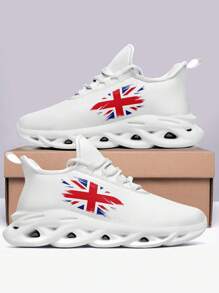 UK Style Women's Blade Sole Outdoor Running Shoes With Breathable & Lightweight Mesh Upper, Shock Absorption, Cushioned Sole And British Flag Print