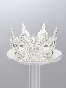 1pc Crown Bridal Headpiece, Luxury Shiny Round Princess Crown Flower Decor For Wedding Dress Valentine's Day Accessories,Summer,Beach - Multicolor - View 8