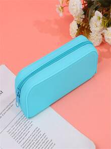 New Large Capacity Silicone Solid Color Pencil Case, Student Stationery Organizer Bag, Rectangular Silicone Pencil Box, Cosmetics Storage Pouch - Multicolor - View 8