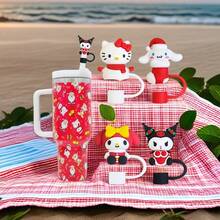 Sanrio 6pcs Kawaii Cartoon Silicone Cute Straw Cover Cap For Cup, Straw Topper Compatible With 30&40 Oz Tumbler, Cute Silicone Tips Lids Protectors For 0.4 In/10mm Party Cups Accessories Back To School