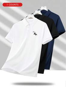 男士休闲轻薄透气纯色短袖Polo衫，适合夏季商务、通勤和日常穿着。 - 白色 - 查看 3