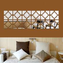 Square Mirror Wall Sticker, Floral Pattern Acrylic Decorative Wall Sticker Backdrop, Acrylic Mirror, Vintage Floral Home Decoration, Thicker Mirror Surface Sticker, Super Large Square Edged Acrylic Mirror Sticker Room Decor Wall Decor Stickers Wall Mirror Mirror For Room Bathroom Decor Living Room Decor