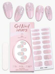 Beauty Sticker 16 pièces de bandes d'ongles en gel semi-durcies roses, bandes gel adhésives à paillettes pour le printemps/l'été, tiennent jusqu'à 14 jours, nécessitent une lampe UV, autocollants de nail art rapide pour les festivals de musique des femmes, DIY