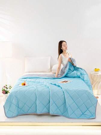 1 Piece [3-5°C Cooling Blanket] For Hot Sleepers | Two-Tone Patchwork Diamond Quilted Summer Cool Quilt Simple Home Bedding|Ice Touch Fiber Air Conditioning Blanket | Solid Color Design | Extra Large Size | For Kids, Adults, Elderly | Machine Washable | Indoor And Outdoor Use, Suitable For Home Travel Multi-Purpose/Camping, Sofa, Car, Etc.