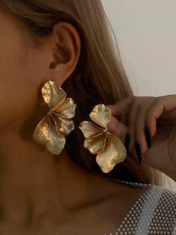 Set van 2 vintage geometrische metalen bloemenoorbellen, luxe, casual, feest, bruiloft, vakantie, veelzijdig oorbellencadeau voor vrouwen