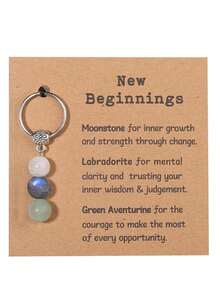 1 pieza Llavero de cristal natural, para nuevos comienzos, llavero de piedra curativa para aliviar la ansiedad, curación de cristales, regalo de fiesta o graduación para mujeres