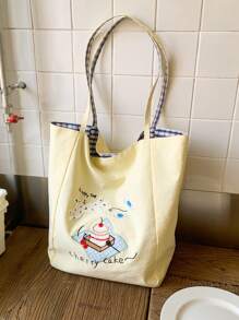 New Embroidered Canvas Bag, Large Capacity Shoulder Bag, Korean Style Versatile Tote Bag, Commute Work School Handbag