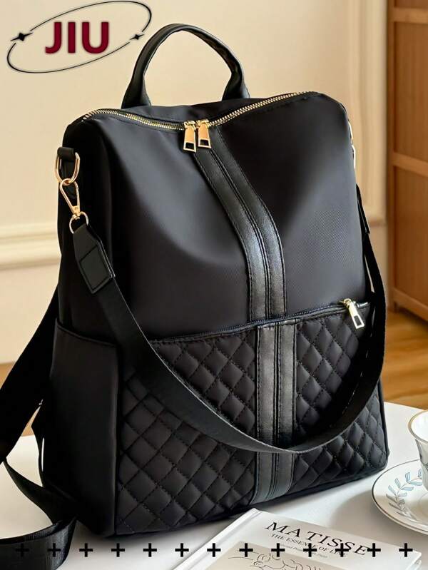 Anti-Theft Retro Style Embroidery Quilted Backpack Women Purse, Multi-Functional Fashion Day Bag, Multi-Pocket Lightweight Travel Bag, Large Capacity Simple School Bag, Convenient Book Bag, For Students, Travel Vacation, Business Trip, Daily Commuting, Shopping, Office, Dating, Outdoor, Birthday Gift, Holiday Gift, Mochilas