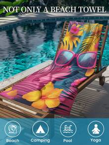 1 Peça Toalha de Praia Estampada, Toalha de Natação com Padrão de Óculos da Moda, Toalha de Microfibra Macia e Absorvente, Adequada para Banheiro, Natação, Fitness, Yoga, Leve e Portátil, Proteção contra Vento e Sol, Ideal para Viagens e Férias de Verão, Disponível com ou sem Bolsa de Armazenamento, Tamanho Recomendado Regular e Grande (Tamanho Pequeno 35*75cm, Recomendado 150cm e Acima) - Multicolorido - Visão 9