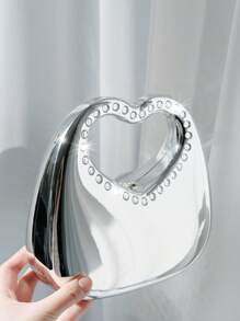 1pc Box-Shaped Sparkling Crystal Metal Chain Party Clutch, Irregular Shape Gift Bag, Luxury Fashion Ball Dance Accessories, High-End Heart-Shaped Ladies' Handbag For Party, Anniversary, Valentine's Day