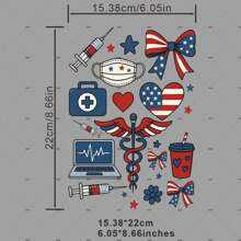 1 Stück / 2 Stücke / 3 Stücke Krankenschwester 4. Juli patriotisches Krankenschwester-Shirt USA Flagge Patches Muster Bügelbilder für T-Shirts, Sweatshirts, Jeans, Taschen, Kleidung, Accessoires, Masken, Jeans und Rucksäcke, Hüte, Kissen - waschbar und langanhaltend
