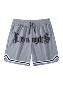 Quần short thể thao nam mùa hè mới, quần short tập thể dục thường ngày, vải dệt kim, kiểu dáng boyfriend in họa tiết, trang phục thể thao nam, eo có dây rút, quần short bóng rổ, quần thể thao co giãn nhẹ, thích hợp cho bóng rổ, bóng chày, tập thể dục, chạy bộ, tập luyện, thể thao, hoạt động ngoài trời. - Xám - Xem 4