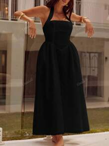 Vestido casual de playa, vacaciones, temperamento elegante, vuelta al colegio, citas, festivales de música, Día de la Madre, temporada de graduación, con cuello colgante y espalda descubierta, talla grande, para mujer