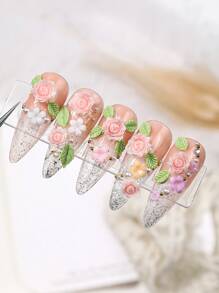 Rose Nail Art Accessories, Pink Flower Leaf Pearl Versatile And Simple Nail Art Pendants, DIY Wearable Nail Handcrafted Art Decorative Small Accessories, Suitable For Nail Art Culture Salons