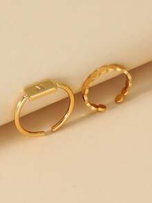 2pcs Ring Set, Butterfly Ring Set, Lover's Rings, Lover's Gift, Birthday Gift, Wedding Gift, Daily Wearly - Golden - View 2