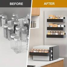 2/4 件磁性冰箱侧架，壁挂式香料和调味品储存收纳盒 - 黑色 - 查看 7