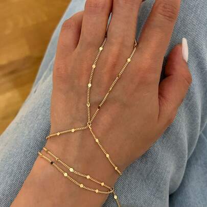 Set de 2 piezas de anillos y pulsera de mujer con múltiples capas de cadena fina y lentejuelas, uso versátil diario y como regalo, (cantidad de cadena y cuentas de lentejuelas en surtido aleatorio)