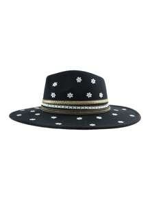 1pc Fashion Women's Black Cowboy Hat With Baby's Breath Flower Embellishment Design Western Cowboy Hat Top Hat For Banquet Afternoon Tea