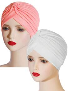 2 Peças Gorros Turbante de Cor Sólida - Toucas de Cabeça Pregueadas, Gorros Quimioterapia com Elástico Criscruzado na Testa, Lenços de Cabeça Femininos para Uso Casual