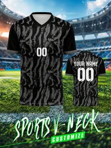 Customized Soccer Jersey, , Men's Sports Club Team Training V-Neck Shirt With Front & Back Printed Name, Number, Logo, Comfortable & Suitable For Daily Casual, Party, Gathering - Multicolor - View 2