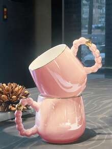 2/1pc 270ml Elegant Ceramic Coffee Mug, Pearl White Cup With Gold Rim Cappuccino Cup, Minimalist Handle Design, Popular Ins Style, Office & Home Milk Cup, Living Room Tea Cup, High-End Mug, Couple Gift, Microwave - Multicolor - View 3