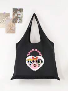THE POWERPUFF GIRLS Borsa a tracolla pieghevole minimalista e versatile con stampa carina di agente di polizia donna, borsa casual in tela resistente e portatile