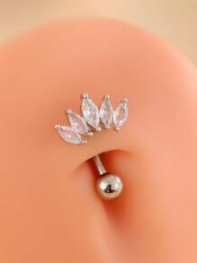 1pc Reverse Fan-Shaped Zirconia Stainless Steel Navel Ring, Classic Belly Button Piercing Jewelry For Daily Wear