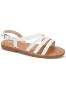 Sandales plates pour femmes avec sangles texturées et boucle réglable - légères et confortables pour les journées d'été - Blanc - Voir 2