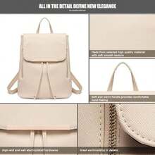 Backpack Womens With Long Purse Fashion Backpacks Beige Backpack Ladies PU Leather Waterproof Daypack Medium School Work Travel - Apricot - View 2
