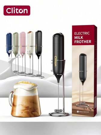 CLITON 电池供电奶泡器（不含电池）- 适用于咖啡、拿铁、热巧克力，3 种款式（单/经典塑料/升级不锈钢），6 种颜色（黑色/白色/粉色/绿色/红色/蓝色）- 圣诞节、圣尼古拉斯节、情人节、新年、乔迁和复活节的完美礼物