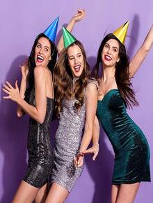 6 szt./10 szt. Kolorowe czapki na przyjęcie urodzinowe, czapki stożkowe dla dorosłych, metaliczne nakrycia głowy w kształcie stożka, czapki na przyjęcie urodzinowe dla dorosłych, zestaw hurtowy w 6 kolorach (metaliczny niebieski/zielony/złoty/srebrny/gorący róż/czerwony) - Wielokolorowe - Zobacz 6