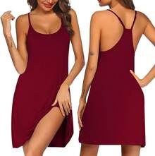 Women's Racerback Sleeveless Nightgown, Sleepwear - Burgundy - View 1