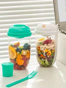 1 Fat Loss Salad Cup, Oat Salad Cup, Yogurt Cup With Spoon Lid, Low Fat Weight Loss Healthy Mason Cup, Portable Slimming Cup, Salad Shaker With Fork - Portable Breakfast Cup, Yogurt, Milk And Other Healthy Lunch Containers, Picnic Lunch Salad Cup - White - View 6